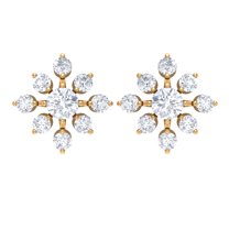 Rosec Jewels 3/4 CT Diamond Statement Floral Stud Earrings for Women, 18K Yellow Gold
