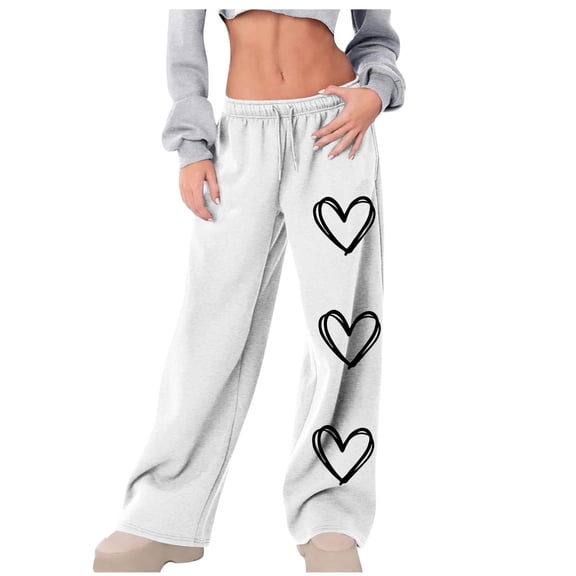 ShiShine Womens Baggy Sweatpants Wide Leg High Waisted Running Pants Heart Graphic Drawstring Athletic Workout Joggers