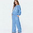 thumbnail image 2 of Women's Hoodie Jogger Set - Preppy Bow Print Hooded Sweatshirt & Matching Pants, Cozy & Cute Loungewear Set Blue M, 2 of 6