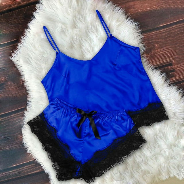 LSLJS Ensemble Deux Pièces pour Femmes en Dentelle Satinée, Camisole à Bretelles, Hauts, Shorts, Pyjama, Ensembles de Lingerie