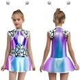 thumbnail image 6 of Ocealan 2Pcs Girls Alien Outfits Metallic Mock Zip Front Tutu Dress with Headband for Party Dance Blue Sliver 8, 6 of 6