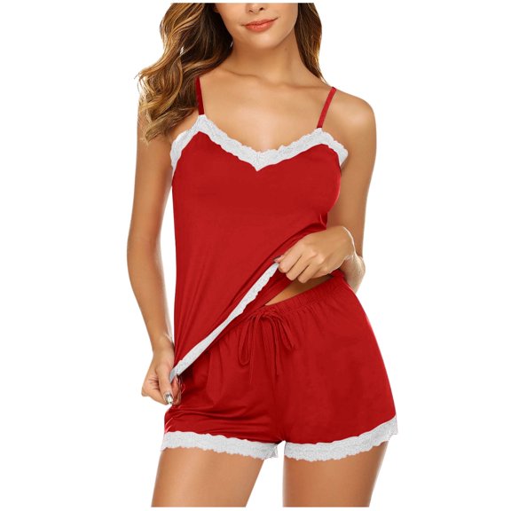 yillto Womens Cami Pajamas Sets Sleeveless Lace V Neck Tank Loungewear Sleepwear Shorts Pjs Outfits
