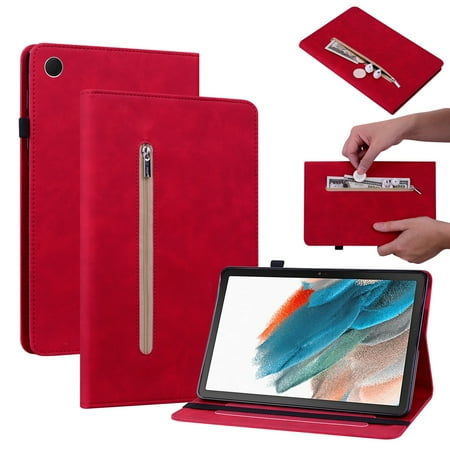 Dteck Case for Samsung Galaxy Tab A8 10.5" 2022 Case SM-X200/X205 PU Leather Cover Lightweight Flip Stand Shell with Elastic Band & Card Holder for Galaxy Tab A8 10.5 inch Tablet,Red