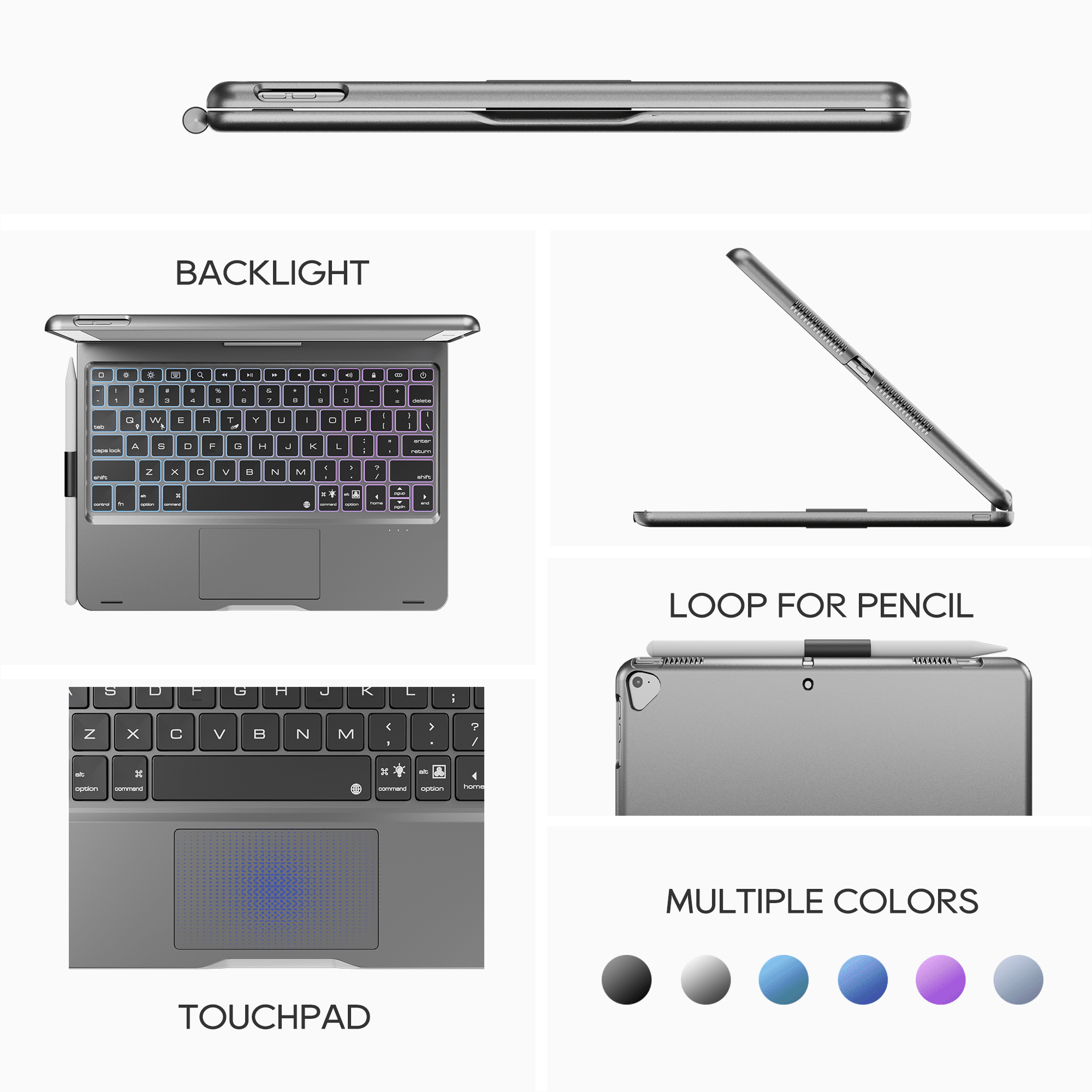 edaiser Stylus Pen + Swivel Keyboard Case with Trackpad Compatible with Apple iPad (7th-9th), iPad Air 3rd Gen, iPad Pro 10.5-inch 2nd Generation, Space Gray