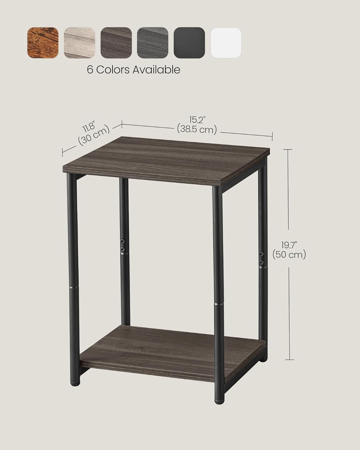 Side Tables Set of 2 Small End Table Nightstand for Living Room Bedroom Rectangle Chestnut Brown and Classic Black