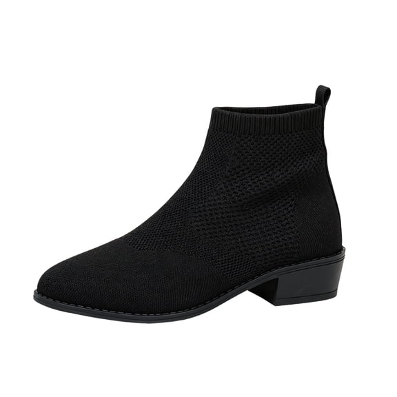 Low Heel Ankle Boots for Women Chunky Heel Knit Sock Boots Slip On Stretchy Comfortable Short Boots Fashion Heeled Booties Dress Shoes for Fall & Winter