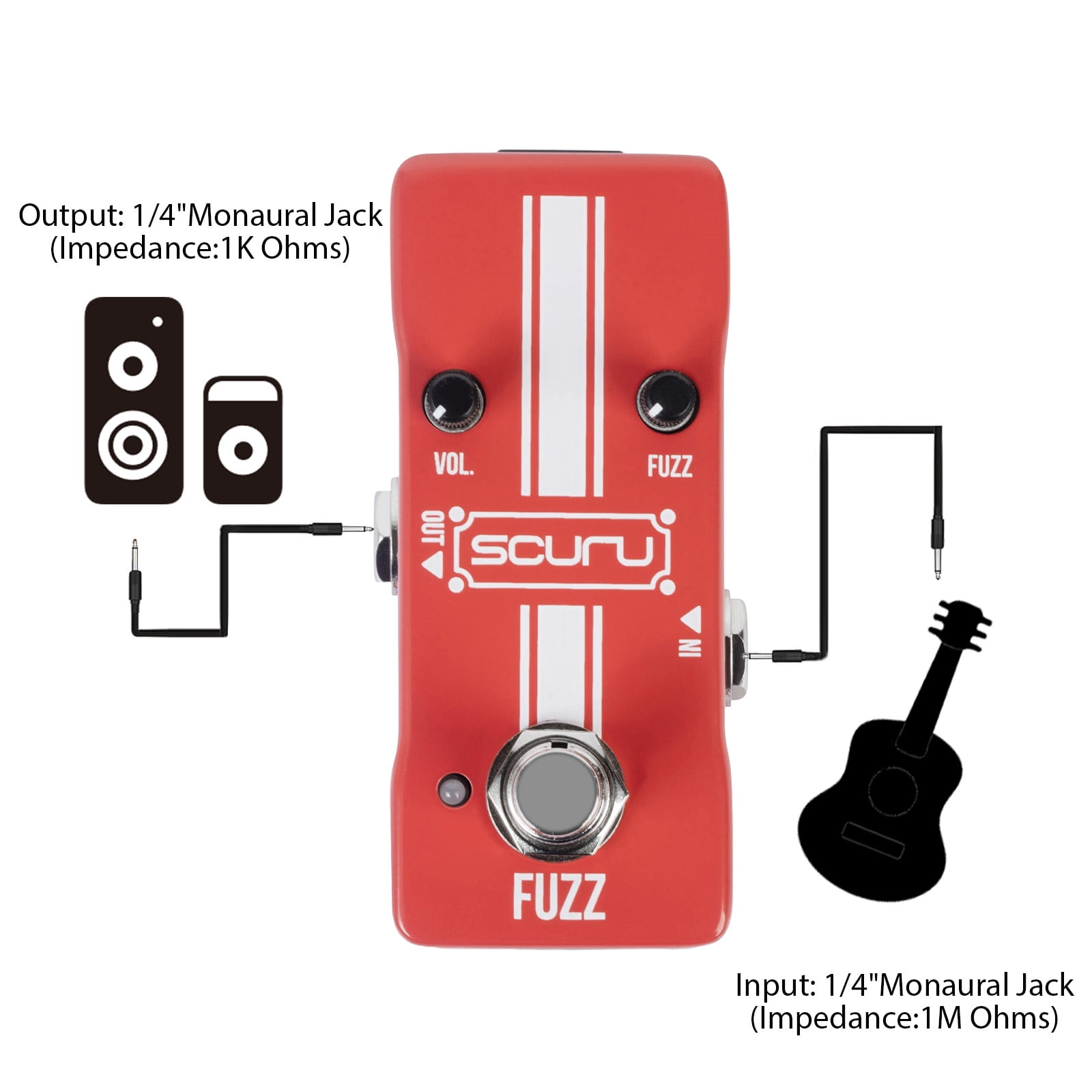 Guitar Fuzz Effects Pedal VOL/FUZZ Versatile Sound DC 9V 6.35mm Input/Output Interface Mini Electric Guitar Fuzz Effector with True Bypass