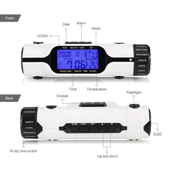 World Time Travel Clock, Portable Lightweight World Time Travel Alarm Clock, Multi Time Zone Outdoor for Traveling
