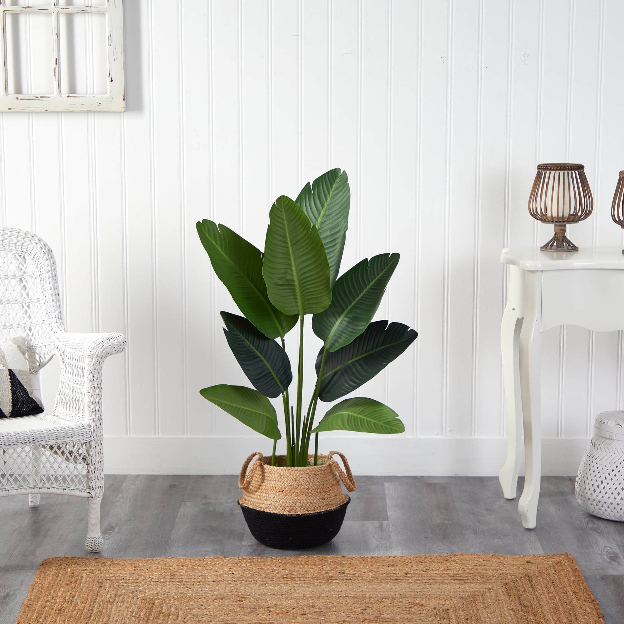 4' Artificial Travelers Palm Artificial Trees in Wood Cotton,Jute Planter , by Nearly Natural