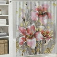 thumbnail image 6 of JEUXUS Botanical Pictures Pink Lily with Gold Foil Waterproof Shower Curtain Set White, 6 of 7