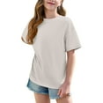 thumbnail image 5 of Dgankt Cute Tops Girl's Solid Color Short Sleeve T Shirts Crewneck Loose Fit Tunic Tops Summer Casual Blouses（5-15 Years）, 5 of 8