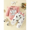 thumbnail image 2 of GXFC Infant Girl Fall Outfits Newborn Girl Long Sleeve Elephant Print Romper Tops and Bow Pants and Headband 3Pcs Casual Autumn Clothes Set for Toddler Baby Girl 6M 9M 12M 18M, 2 of 9