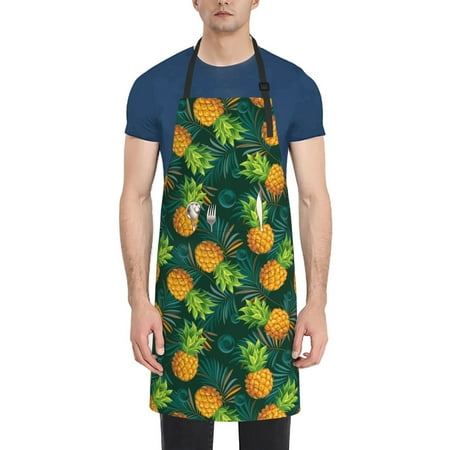 

Xecao Pineapples with Palm Leaves Print Kitchen Cooking Aprons Waterproof Adjustable Bib Aprons with 2 Pockets for Women Men Chef