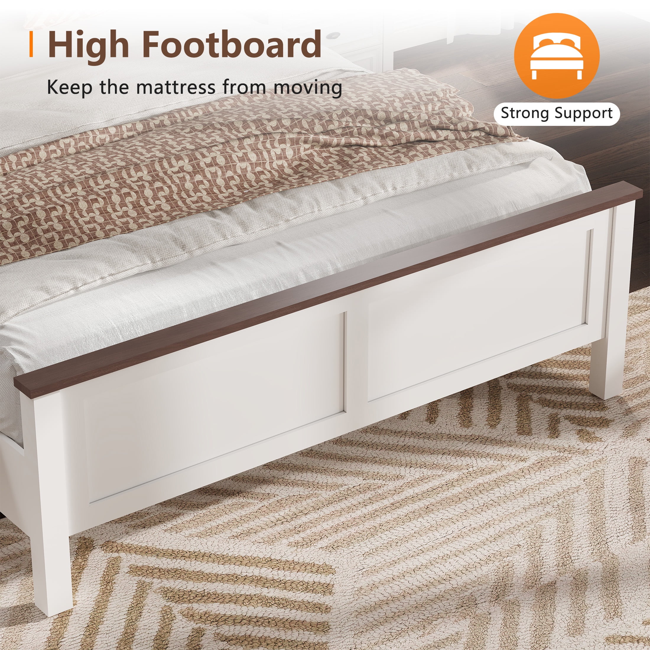 UHOMEPRO Full Size Bed Frame, Wood Platform Bed with Headboard and Footboard, Full Bed Frame with Wooden Slats, Holds 500lbs, Easy Assembly, No Box Spring Needed, Brown and White