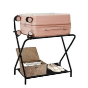 Kings Brand Furniture - Foldable Metal Luggage Rack with Storage Shelf - Sturdy, Portable, and Stylish (Black)