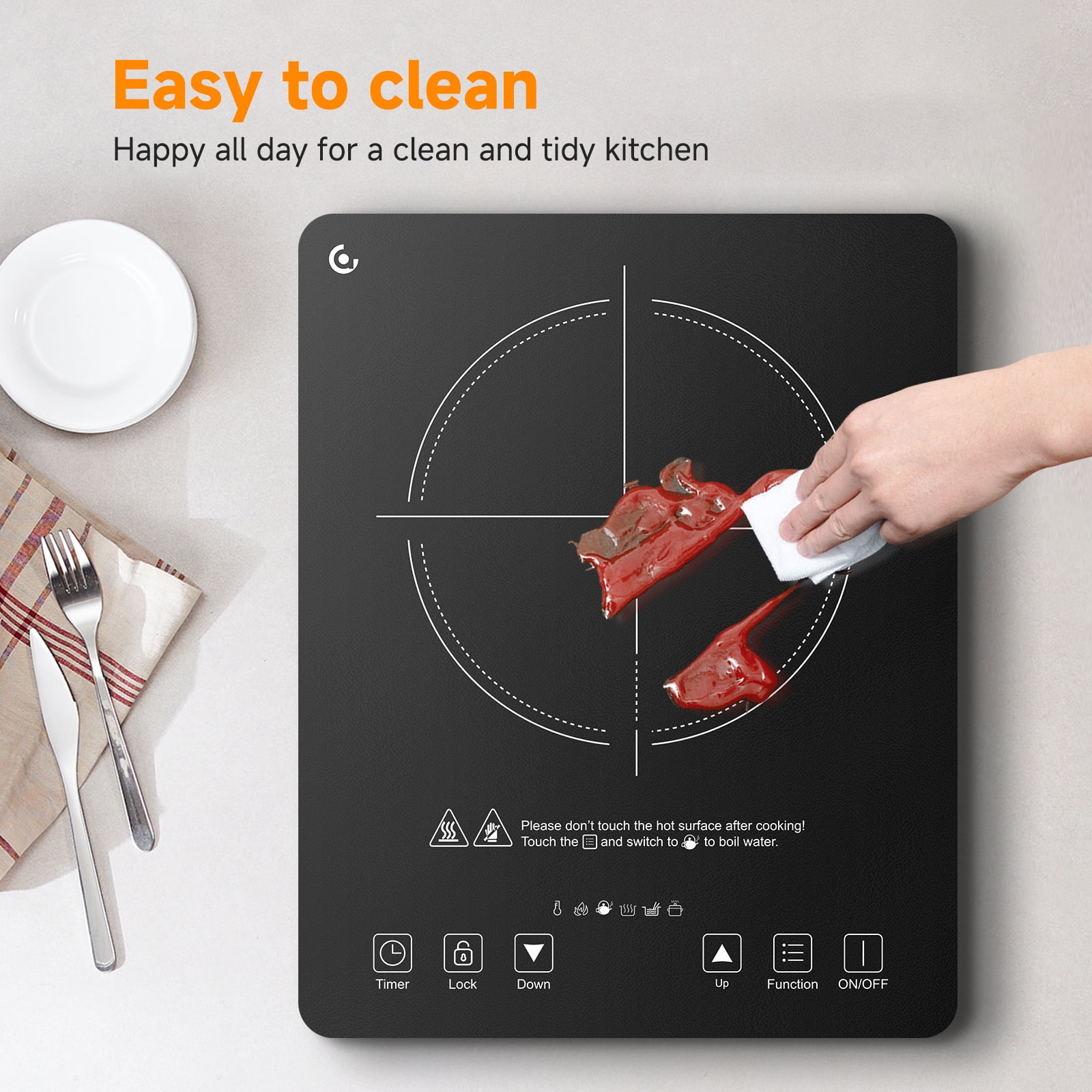 Sunmaki Portable Induction Cooktop 1800W Electric Stove Single Burner for Cooking with LCD Sensor Touch