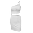 thumbnail image 6 of Inleife Womens Summer Dresses Women's Solid Color Fashion Design Hip Drawstring One-Shoulder Short Dress, 6 of 7