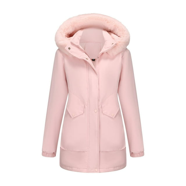 Women's Solid Mid Length Jacket With Large Collar And Warm Winter Coat,Size:XL