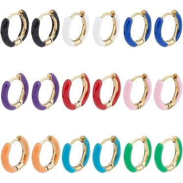 9 Pairs Colorful Enamel Hoop Earrings 18K Gold Plated Huggie Hoop Earrings 15-16mm Small Cute Statement Earrings Stainless Steel Earrings Set Fashion Jewelry for Women DIY