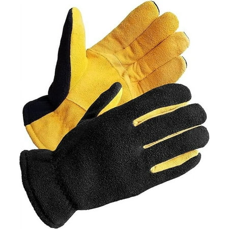 (SD5166T) SKYDEER Premium Genuine Deerskin Suede Leather and Polar Fleece Glove, with 3M Thinsulate Insulation (Yellow/Black)