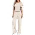 thumbnail image 4 of AzureSilk Women's Summer 2 Piece Matching Lounge Sets Short Sleeve Shirts Tops Wide Leg Pants Travel Outfits Blue 2 Piece Set For Women Summer Sets, 4 of 4