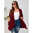 thumbnail image 6 of SHOWMALL Long Sleeve Lightweight Cardigan for Plus Size Women, Wine Red 2X Casual Drape Fit, V-Hem Design, 6 of 8