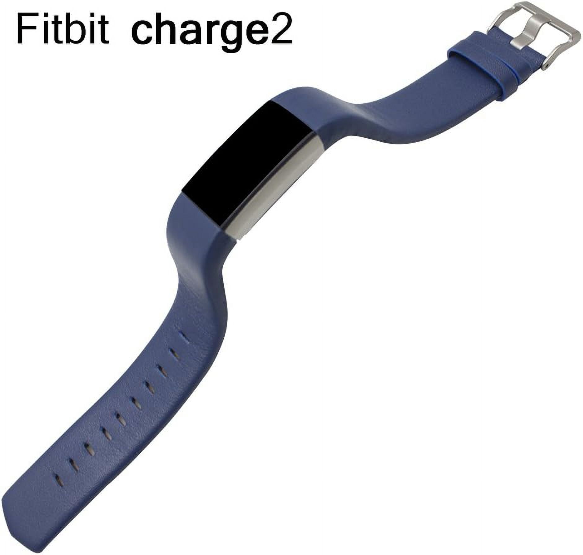 KOMI Leather Replacement Compatible With Fitbit Charge 2 Bands - Charge2 Genuine Leather Wristband Replacement Accessory Bracelet Metal Band Compatible With Fitbit Charge 2 (Blue)