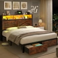 thumbnail image 4 of NHIXSOM Farmhouse Queen Bed Frame with LED Headboard, Charging Station and Storage Drawers, Farmhouse Style, Easy Assembly, Brown, 4 of 7