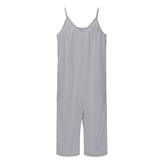 Girls Sleeveless Romper Jumpsuit with Side Pockets - Polyester Fabric, V-Neck Design, Casual for Beach, Party & Daily