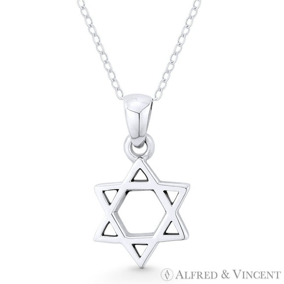 Star of David / Jewish Magen Charm Pendant & Chain Necklace in .925 Sterling Silver
