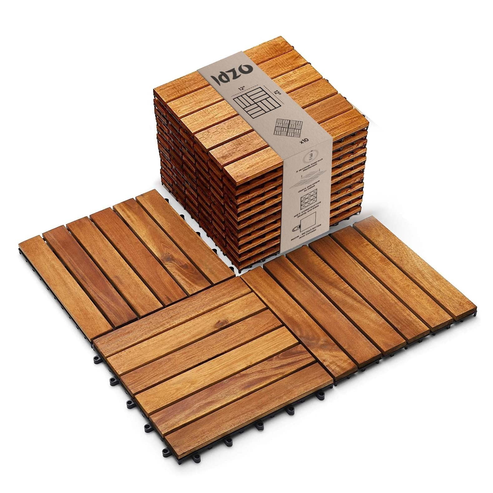 Idzo Interlock Deck Tiles 10PCS Waterproof Acacia Wood Interlock