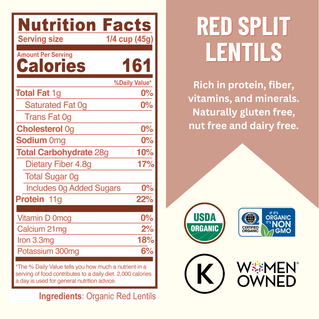 Organic Red Split Lentils, 1 lb. (6 pack) - Mountain High Organics