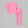 thumbnail image 3 of CCRFTGI Summer Outfits for Children Girls 10-12 Casual Lounge 2 Piece Outfits Solid Short Sleeve T Shirt and Elastic Waist Leggings Athletic Girls Summer Clothes Pink 11-12 Years, 3 of 5