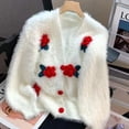 thumbnail image 3 of Cárdigan de piel sintética de visón para mujer, chaqueta de suéter, flor tridimensional, estilo suave, Top suelto, nueva moda, 3 of 5