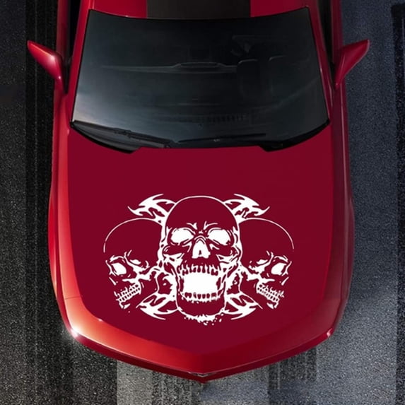 Car Sticker Three Skull Totem Canopy Hood 15.3x23.6inch Car Body Sticker Universal Garland Sticker White
