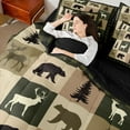 thumbnail image 4 of Feelyou Rustic Farmhouse Bear Twin Bedding Sets 7-Piece, Reindeer Moose Wildlife Bedding Comforter Set, Olive Drab Square Plaid Reversible Sheet Sets, Breathable Home Decor, 4 of 7