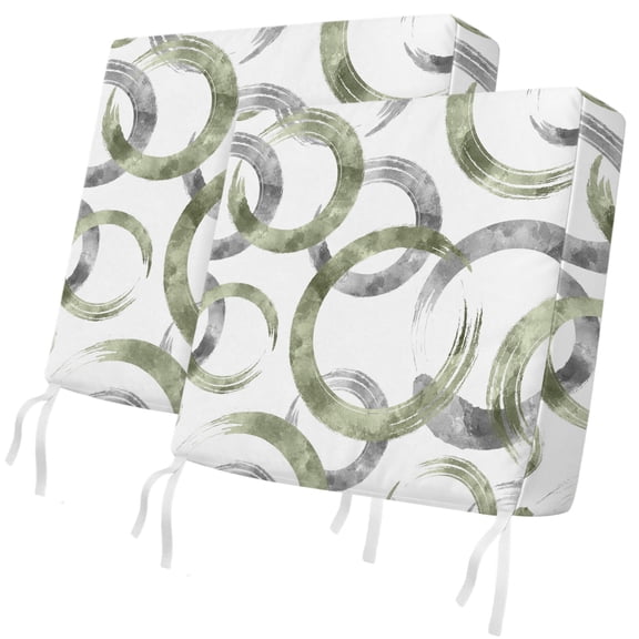 Outdoor Patio Cushion Covers 2 Pack Sage Green Circles Chair Pads Slipcovers with Ties & Zipper Waterproof Geometric Abstract Twisted Lines Seat Cushion Covers for Outdoor Couch Sofa 20x18 Inch