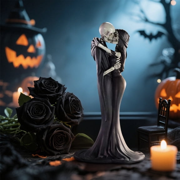 Elegantly Macabre Skeleton Couple - 6.5" Tall Hand-Painted Resin Statue for Day of The Dead Altars, Halloween Centerpieces, and Goth Home Decor