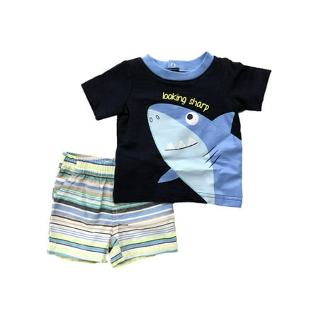 Infant Boys Looking Sharp Baby Outfit Shark Shirt & Plaid Shorts Set