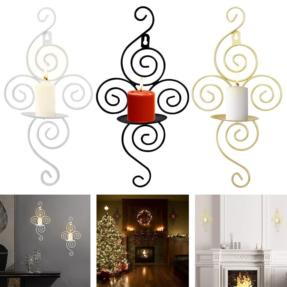 Wall Sconce Tea Light Candle Sconces Elegant Swirling Iron Hanging Wall Mounted Decorative Candle Holder for Home Decorations Weddings Events Black 2PCS 