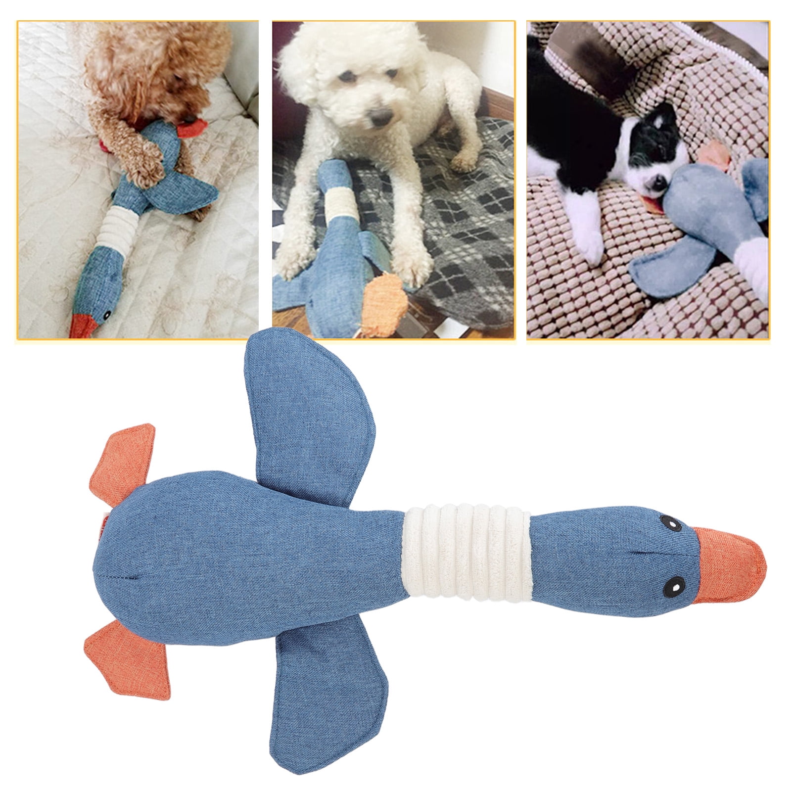 YAHHU Premium Wild Geese Soft Linen Squeaky Dog Stuffed Toy Large Blue Interactive Chew Toy for Teeth Cleaning, Fetching, and Snuggling Companion (18.1 inches / 46 cm)