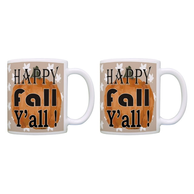 ThisWear Halloween Mugs Happy Fall Y'all Fall Mug Set Fall Season Gift Set 11 ounce 2 Pack Coffee Mugs Multi
