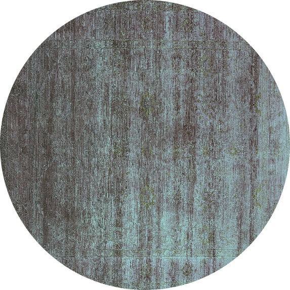 Ahgly Company Indoor Round Oriental Turquoise Blue Industrial Area Rugs, 7' Round