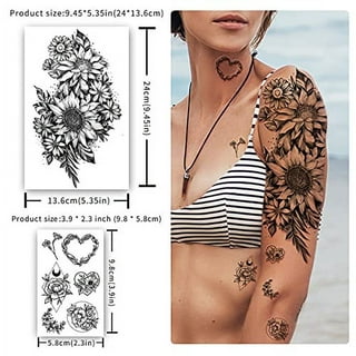 Qisiwole Temporary Tattoos for Women, Black Rose Flower Tattoos Stickers Waterproof Temporary Tattoos Decals for Adult, Body Art Arm Chest Sketch