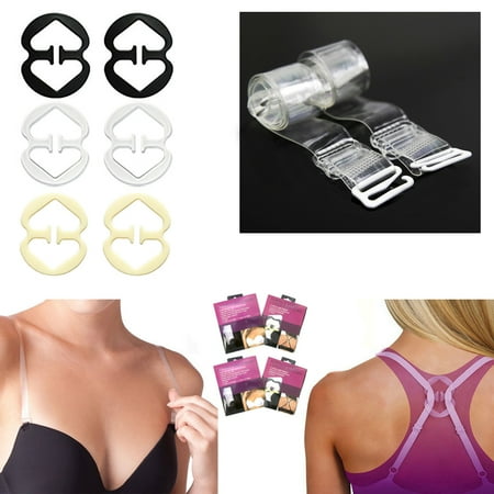 4 Pair Clear Invisible Bra Straps 6 Cleavage Control Holder Clips Conceal Adjust