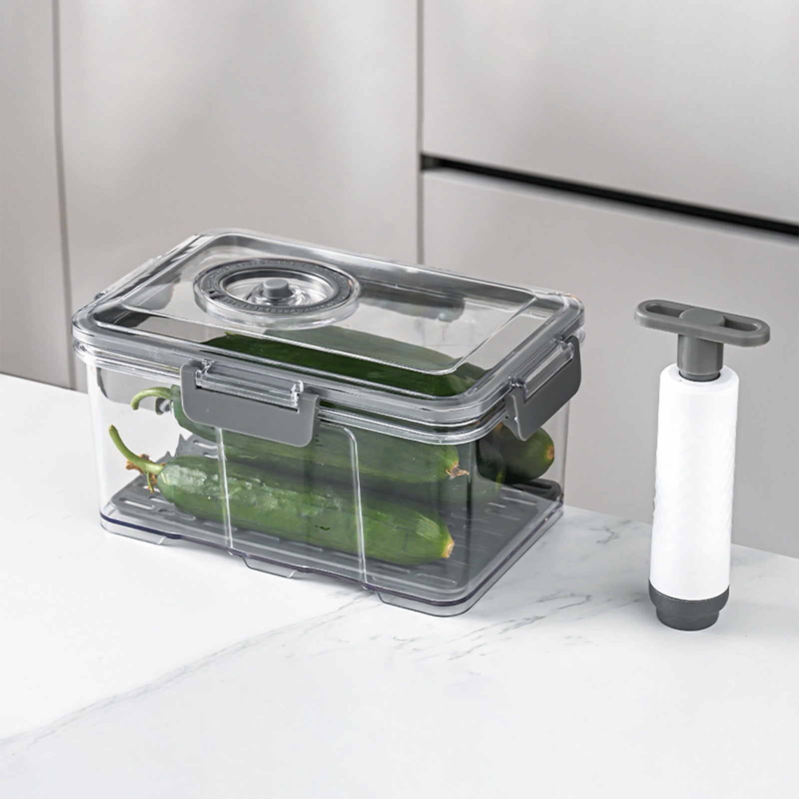 JilgTeok 2 Packs Vacuum Sealed Food Storage Container Transparent Water Draining Box Airtight Jar with Timer Lock for Home Kitchen Food Meat Freshness and Freezing