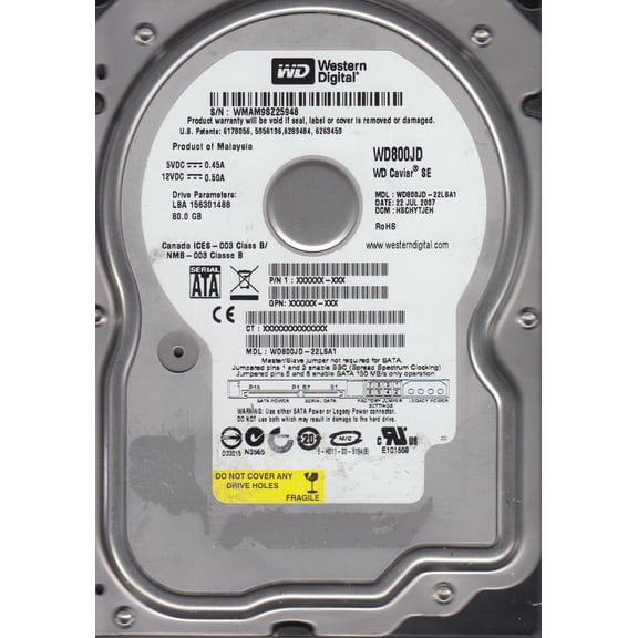 WD800JD-22LSA1, DCM HSCHYTJEH, Western Digital 80GB SATA 3.5 Hard Drive