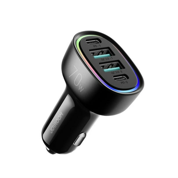 JOYROOM 70W Fast Car Charger, 4Port PD QC 3.0 Dual USB / USB C Car
