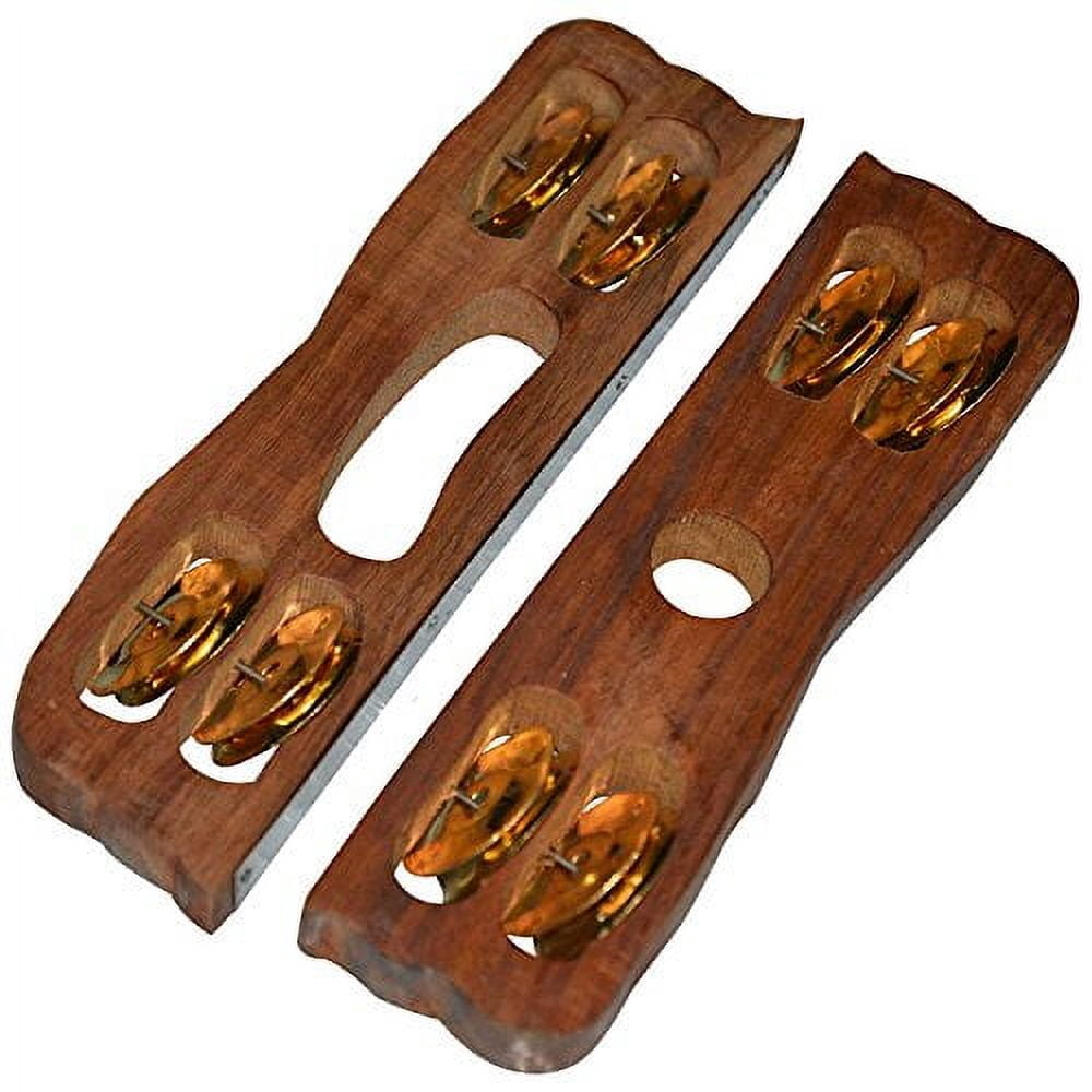 Naad Indian Musical Instrument - Shisham wood Khartal Brass jingles Fibre Dafli/Tambourine 2023 - Natural