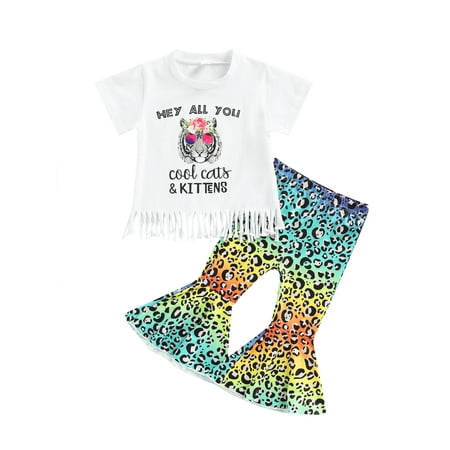 

Suanret Toddlers Kid Girls Sisters 3PCS Suit Infants Short Sleeve Lion Letter Printed Tops+Leopard Printed Long Pants Shorts+Headband White 2 Pieces 4-5 Years